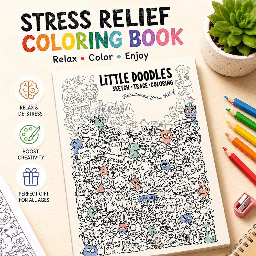 Art Book Illustration - Little Doodles Malbuch-Seiten, Skizzen, Nachzeichnen &